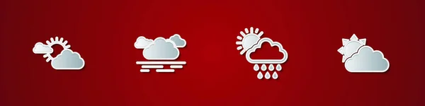 Puesta de sol y nubes, nube, con sol de lluvia e icono. Vector — Archivo Imágenes Vectoriales