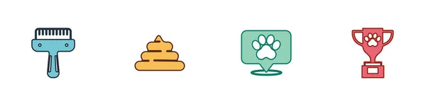 Set Hair brush for dog and cat, Shit, Location veterinary hospital and Pet award icon. Vector — Stockvector