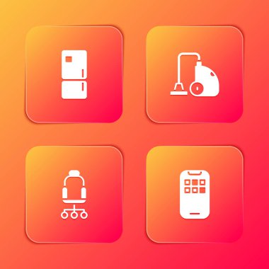 Set Refrigerator, Vacuum cleaner, Office chair and Mobile Apps icon. Vector