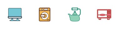 Set Smart Tv, Washer, Kettle with handle and Microwave oven icon. Vector