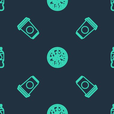 Set line Pizza, Coffee cup and Bottle water on seamless pattern. Vector