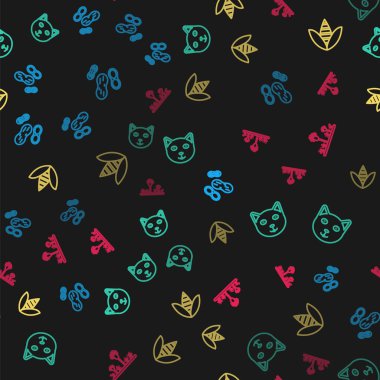 Set line Peanut, Pet, Bee and Mold on seamless pattern. Vector