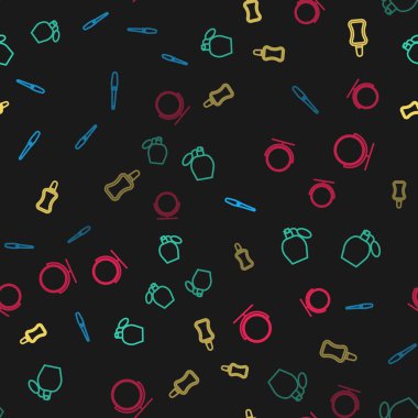 Set line Nail file, Perfume, polish bottle and Round makeup mirror on seamless pattern. Vector