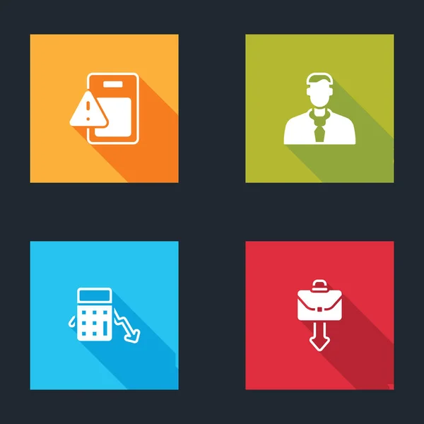 Set Global economic crisis, Worker, Calculation of expenses and Briefcase icon. Vector — Image vectorielle