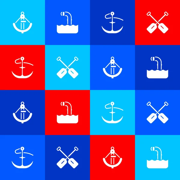 Set Anchor, Periscope, and Paddle icon. Vector — Stockvektor