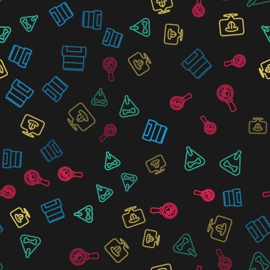 Set line Dog shit in bag, collar, Cat nose and Veterinary clinic on seamless pattern. Vector