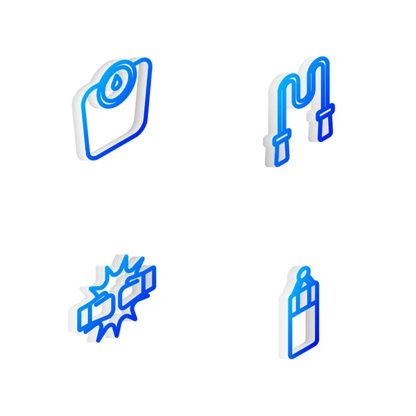 Set Isometric line Jump rope, Bathroom scales, Punch in boxing gloves and Punching bag icon. Vector — Stockový vektor