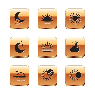Set Sleeping moon, Sunset, Eclipse of the sun, Moon and stars, and icon. Vector