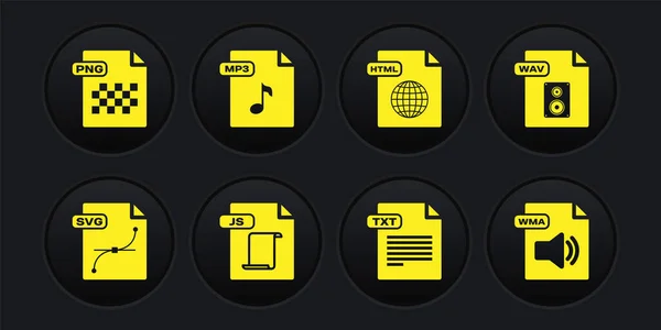 Set SVG file document, WAV, JS, TXT, HTML, MP3, WMA and PNG icon. Vector — Vettoriale Stock