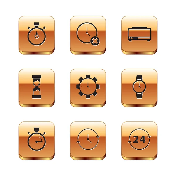 Set Stopwatch, Clock, Time Management, Old hourglass, Digital alarm clock, 24 hours and delete icon. Vector — Stockvektor