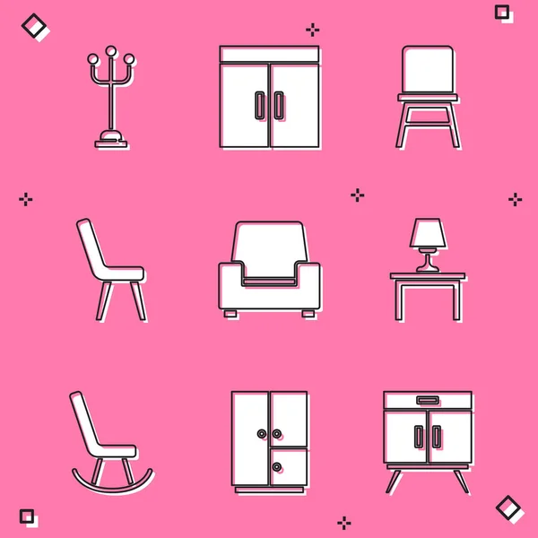 采购产品设置衣架,衣橱,椅子,扶手椅,桌上的台灯,图标.B.病媒 — 图库矢量图片