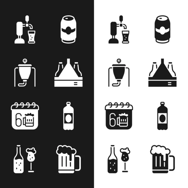 Bira şişeleri, bira demleme süreci, bardakla tıkırtı, teneke kutu, Aziz Patrick takvimi, Plastik, tahta bardak ve ikon. Vektör — Stok Vektör