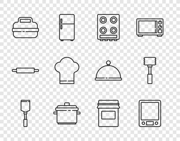 Set Line Spatula Electronic Scales Gas Stove Cooking Pot Chef — стоковый вектор