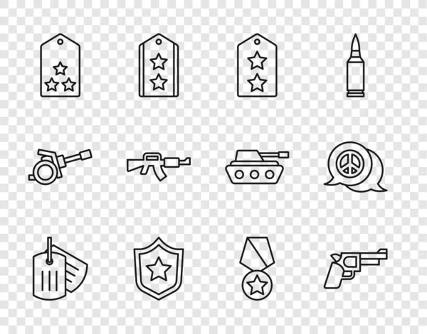 Set Line Military Dog Tag Pistol Gun Rank Police Badge — Stockvektor