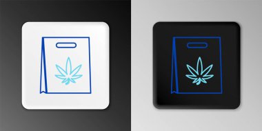 Gri arka planda izole edilmiş tıbbi marihuana veya kenevir yaprağı ikonu torbası. Kenevir almak. Kenevir sembolü. Renkli taslak konsepti. Vektör