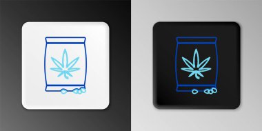Gri arka planda izole edilmiş bir torba ikonunda çizgi marihuana veya kenevir tohumları. Kenevir sembolü. Marihuana ekme süreci. Renkli taslak konsepti. Vektör