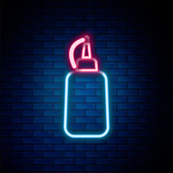 Leuchtende Neon-Linie Senfflasche Symbol isoliert auf Backsteinwand Hintergrund. Buntes Rahmenkonzept. Vektor — Stockvektor