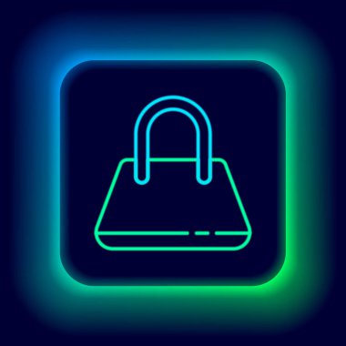 Parlayan neon çizgisi simgesi siyah arkaplanda izole edildi. Kadın el çantası işareti. Glamour günlük bagaj sembolü. Renkli taslak konsepti. Vektör