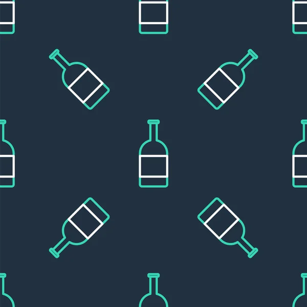 Line Bier fles pictogram geïsoleerd naadloos patroon op zwarte achtergrond. Vector — Stockvector