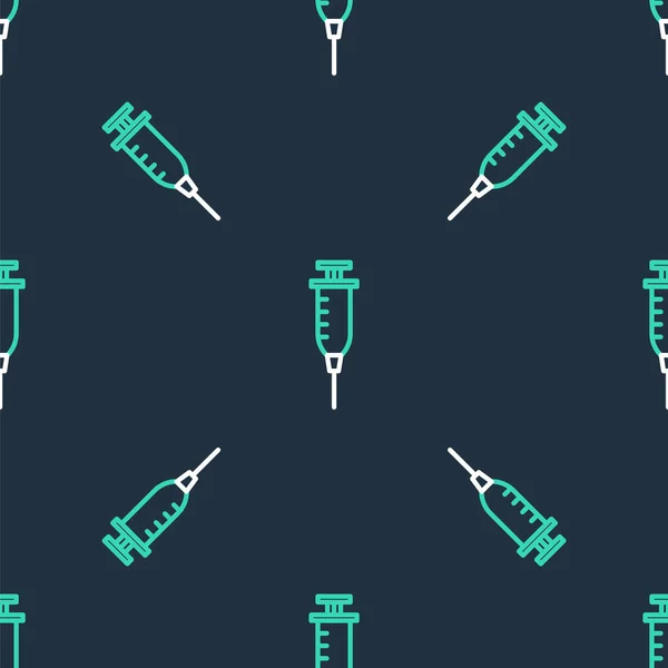 Line Syringe ikon elszigetelt zökkenőmentes minta fekete háttér. Vakcina, védőoltás, injekció, influenza elleni oltás. Orvosi felszerelés. Vektor — Stock Vector