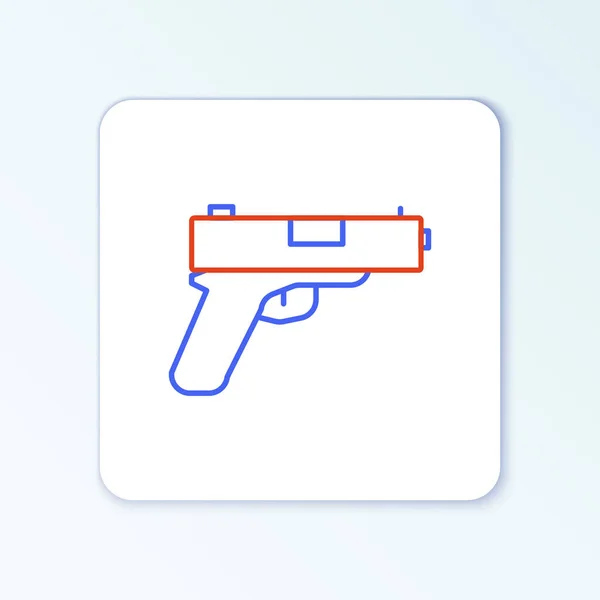 Linje Pistol eller pistol ikon isolerad på vit bakgrund. Polis eller militär pistol. Ett litet skjutvapen. Färgstarkt skisskoncept. Vektor — Stock vektor