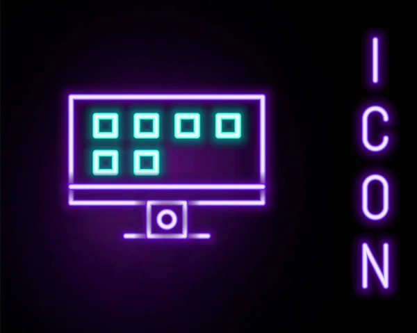 Leuchtende Leuchtschrift Smart Tv Symbol isoliert auf schwarzem Hintergrund. Fernsehzeichen. Buntes Rahmenkonzept. Vektor — Stockvektor