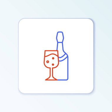 Beyaz arka planda cam ikon olan çizgi şampanya şişesi. Renkli taslak konsepti. Vektör