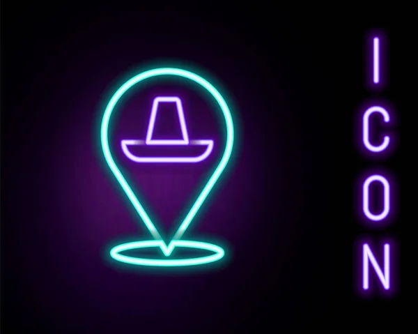 Leuchtende Neon-Linie Traditionelle mexikanische Sombrero-Hut-Symbol isoliert auf schwarzem Hintergrund. Buntes Rahmenkonzept. Vektor — Stockvektor