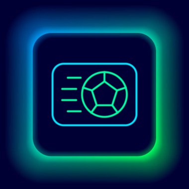 Parlayan neon hattı futbol topu ikonu siyah arka planda izole edildi. Spor malzemeleri. Renkli taslak konsepti. Vektör