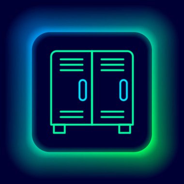 Parlayan neon hat dolabı ya da hokey, futbol, basketbol takımı ya da siyah arka planda izole edilmiş işçi ikonu için soyunma odası. Renkli taslak konsepti. Vektör