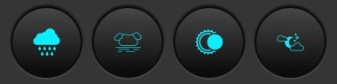 Yağmur bulutu, güneş tutulması, ay ve yıldız ikonu. Vektör