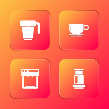 Kahve fincanı, makine ve uçak kahve ikonu hazırla. Vektör