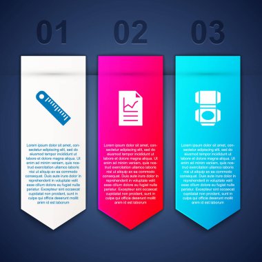 Cetvel, grafik çizelgesi ve karton kutulu belge ayarla. Ticari bilgi şablonu. Vektör