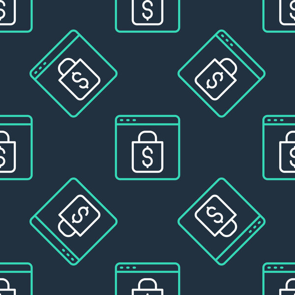 Линия онлайн покупки на экране значок изолированный бесшовный узор на черном фоне. Концепция электронной коммерции, электронного бизнеса, интернет-маркетинга. Вектор