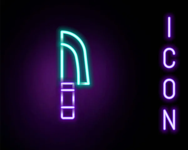 Linha de néon brilhante ícone da faca isolado no fundo preto. Símbolo de talheres. Conceito de esboço colorido. Vetor — Vetor de Stock