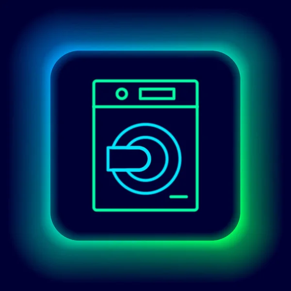 Gloeiende neon lijn Washer icoon geïsoleerd op zwarte achtergrond. Wasmachine icoon. Wasmachine - wasmachine. Huishoudapparaat symbool. Kleurrijk concept. Vector — Stockvector
