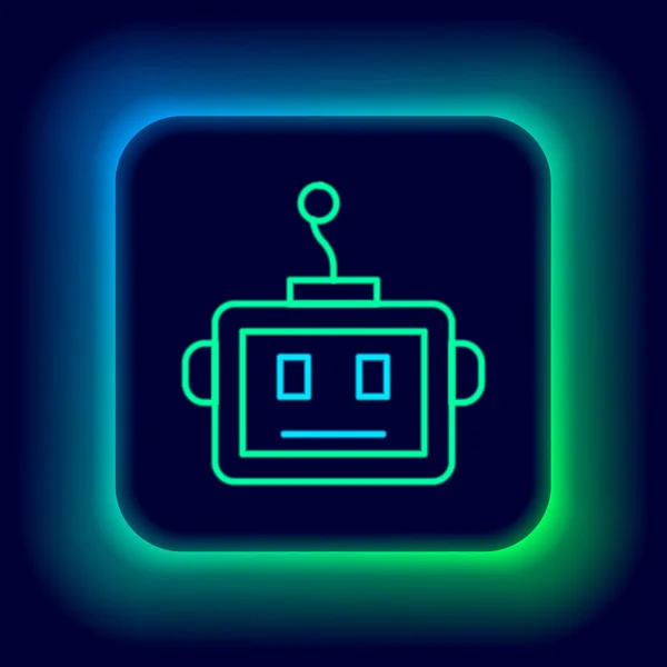 Linea neon incandescente Icona robot intelligenza artificiale isolata su sfondo nero. Apprendimento automatico, cloud computing. Concetto di contorno colorato. Vettore — Vettoriale Stock