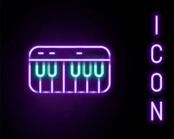Leuchtendes Neon Line Musik-Synthesizer-Symbol isoliert auf schwarzem Hintergrund. Elektronisches Klavier. Buntes Rahmenkonzept. Vektor — Stockvektor