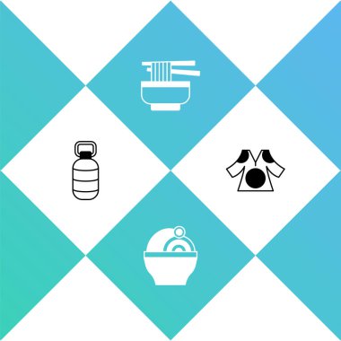 Kore feneri, Ramen ve Kimono ikonunu hazırla. Vektör