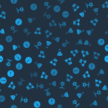 Ödül kupası, iki oturan adamın konuşması test tüpü, konuşma balonu ve ünlem kusursuz desen. Vektör