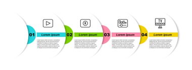Satır Çalma düğmesi, Kayıt, Müzik Dengeleyici ve Akıllı TV 'yi ayarla. Ticari bilgi şablonu. Vektör