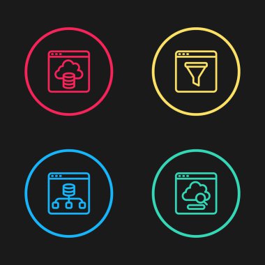 Satır Sunucusu, Data, Bulut teknoloji veri transferi, Tarayıcı pencere ve simgesi ayarla. Vektör