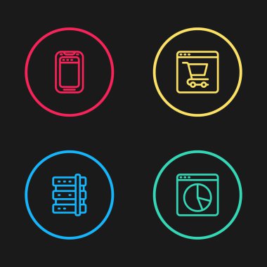 Satır Sunucusu, Grafik çizelgesi bilgisini, çevrimiçi ekranda alışveriş ve cep telefonu simgesini ayarla. Vektör