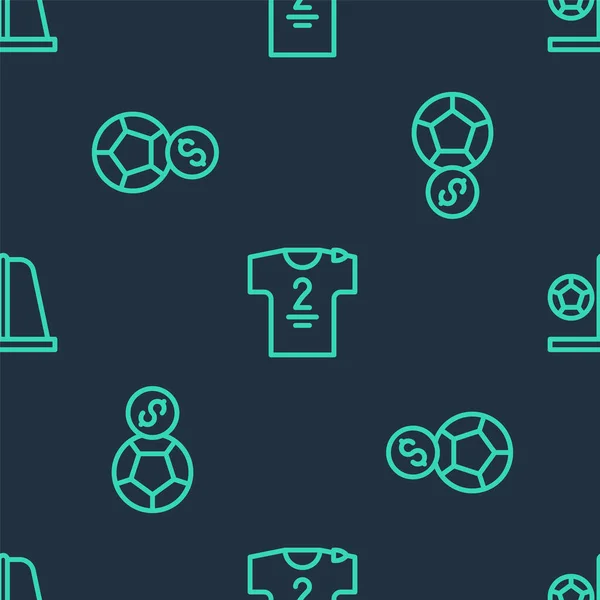 Definir linha Camisola de futebol e t-shirt, Futebol de futebol e gol com no padrão sem costura. Vetor — Vetor de Stock
