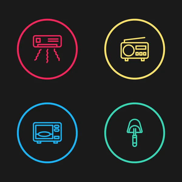 Set line Mikrowellenherd, Spachtel, Radio und Klimaanlage Symbol. Vektor — Stockvektor