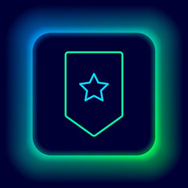 Parlayan neon çizgisi simgesi siyah arkaplanda izole edildi. Askeri rozet işareti. Renkli taslak konsepti. Vektör