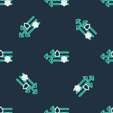 Kar ikonlu çizgi rüzgârı ve yağmur siyah zemin üzerinde izole edilmiş pürüzsüz desen. Rüzgarlı bir hava. Vektör