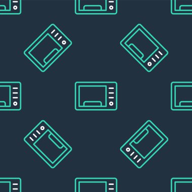 Çizgi mikrodalga fırın ikonu siyah arkaplanda izole edilmiş pürüzsüz desen. Ev aletleri simgesi. Vektör