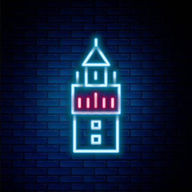 Sevilla 'daki parlak neon hattı Giralda tuğla duvar arka planında izole edilmiş. Renkli taslak konsepti. Vektör