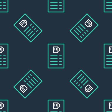 Çizgi Bira menüsü simgesi siyah arkaplanda izole edilmiş kusursuz desen. Bira restoranının broşürü. Vektör